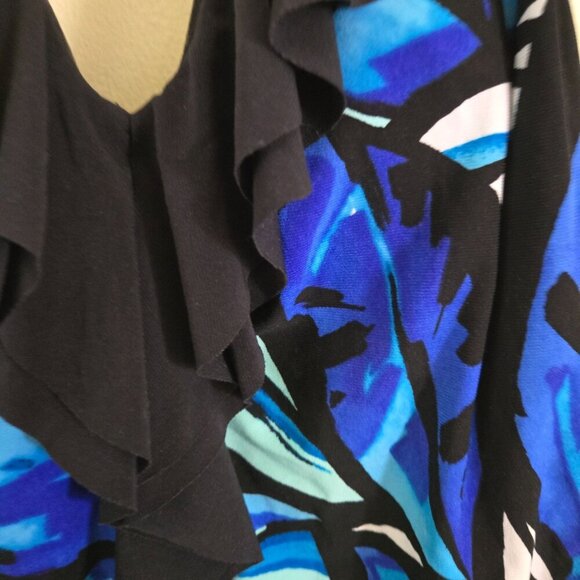 Aqua Green Blue Black Halter Ruffled Tankini Top Size 10 - Picture 3 of 4